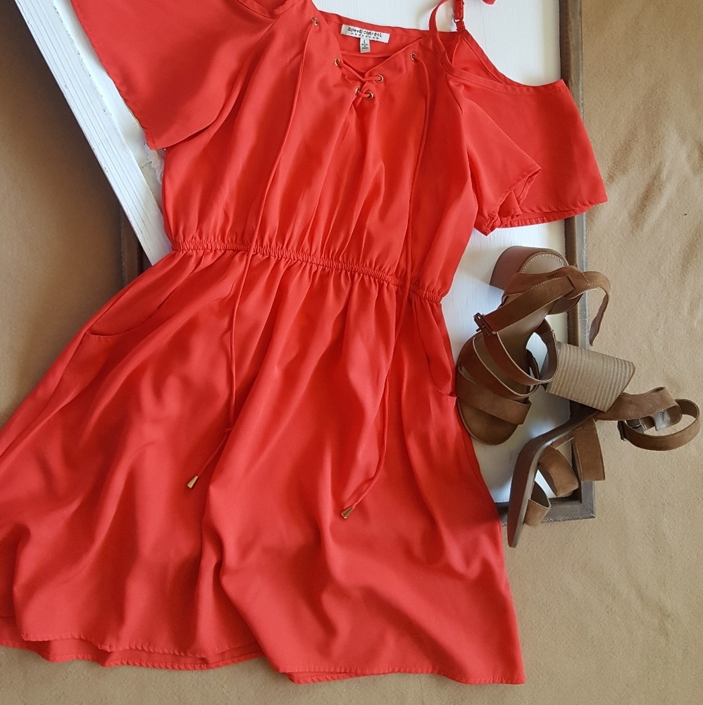 🌺Bright Red off the shoulder dress